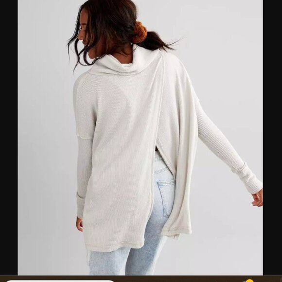 Free People Juicy Ribbed Oversized Thermal Top Cream Size XS - Picture 1 of 9